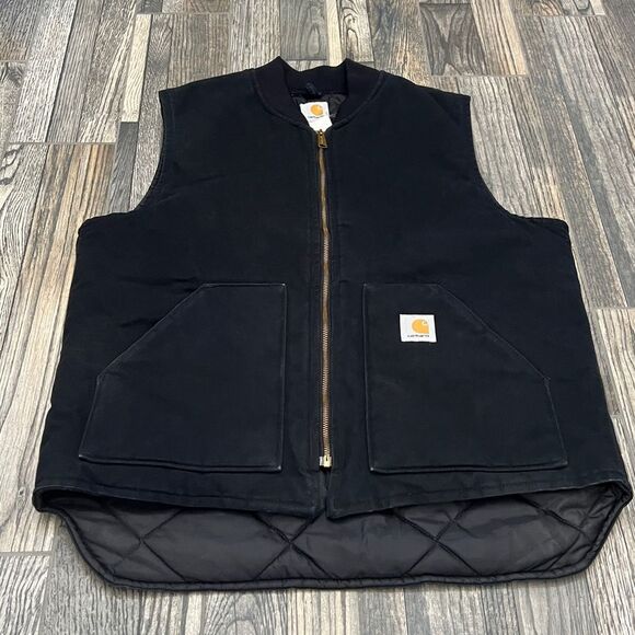 π₯π₯ Vintage Carhartt V01 Black Denim Quilt Lined Vest Men Size Large - EXCELLEN - Picture 4 of 9